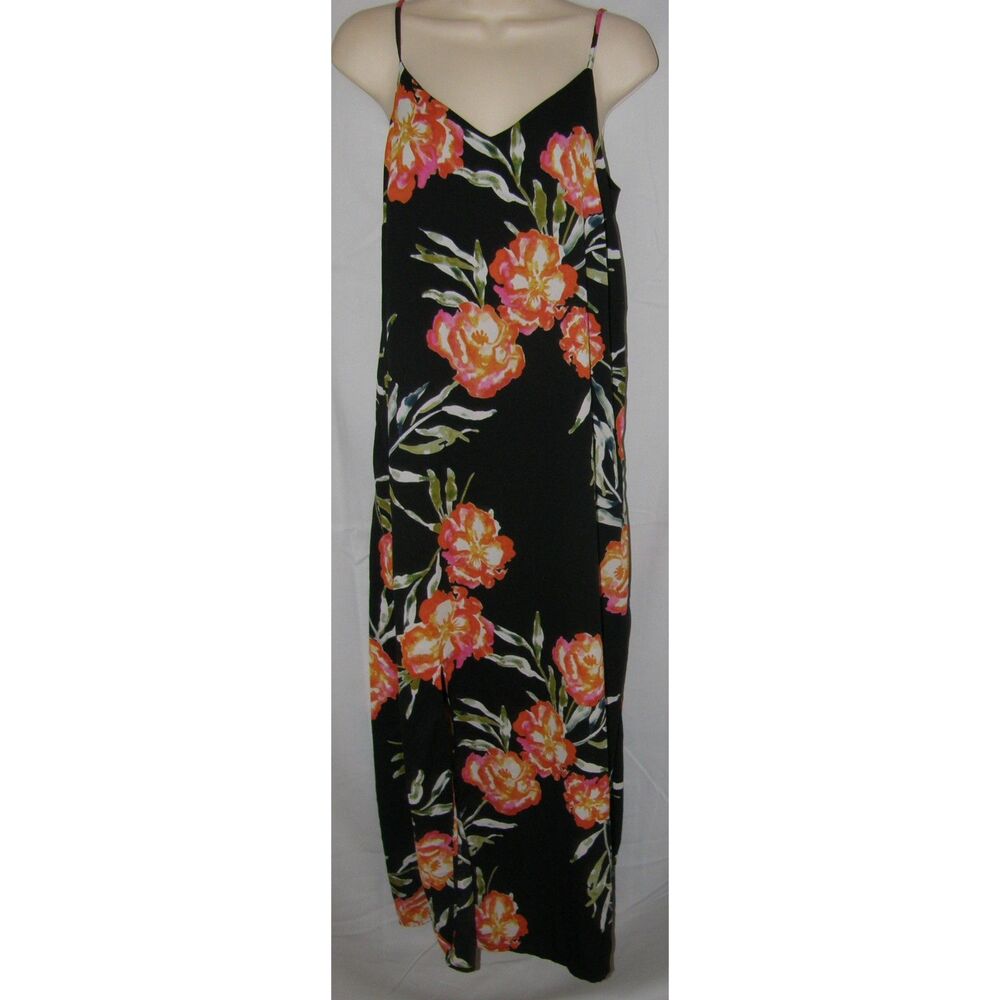 Black Floral Sz Medium Casual Wear Sleeveless Lined Maxi Sun Dress C&E